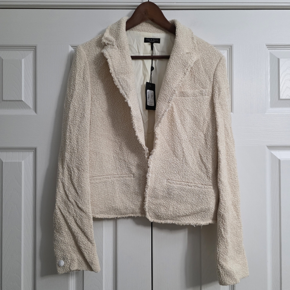 Rag & Bone Ellie Cotton Tweed Blazer Ecru Women's Size 10 NWT - Picture 4 of 9